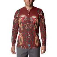 Oxblood Bird of Batik Papua Button Sweatshirt Exotic Natural Wealth of Papua - Polynesian Pride