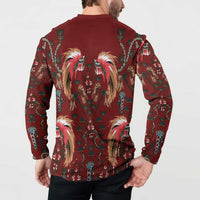 Oxblood Bird of Batik Papua Button Sweatshirt Exotic Natural Wealth of Papua - Polynesian Pride