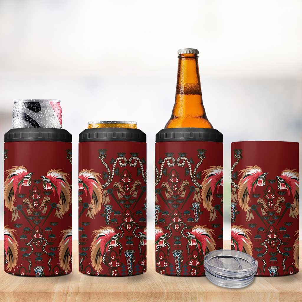 Oxblood Bird of Batik Papua 4 in 1 Can Cooler Tumbler Exotic Natural Wealth of Papua - Polynesian Pride