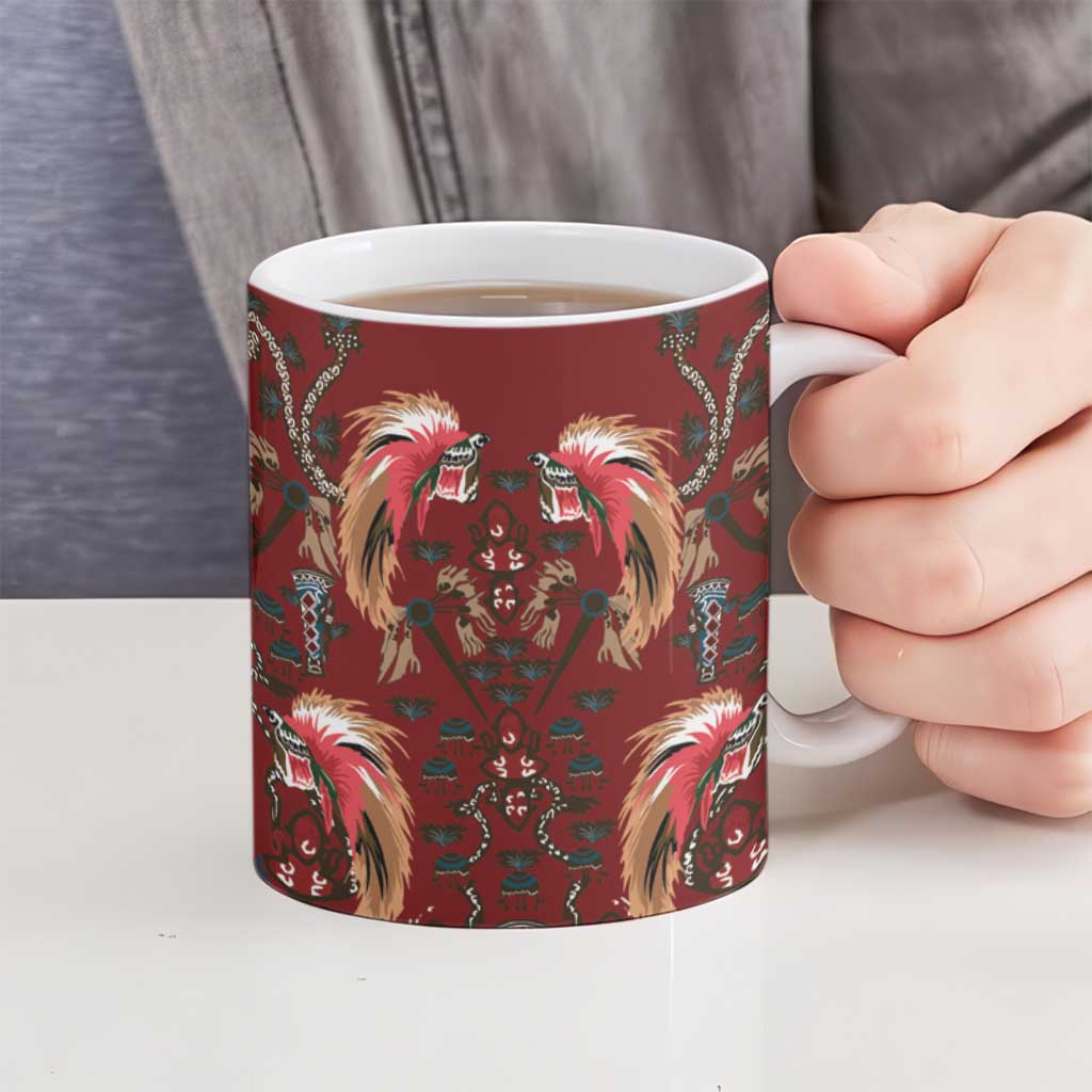 Oxblood Bird of Batik Papua Ceramic Mug Exotic Natural Wealth of Papua - Polynesian Pride