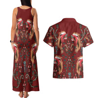Oxblood Bird of Batik Papua Couples Matching Tank Maxi Dress and Hawaiian Shirt Exotic Natural Wealth of Papua - Polynesian Pride