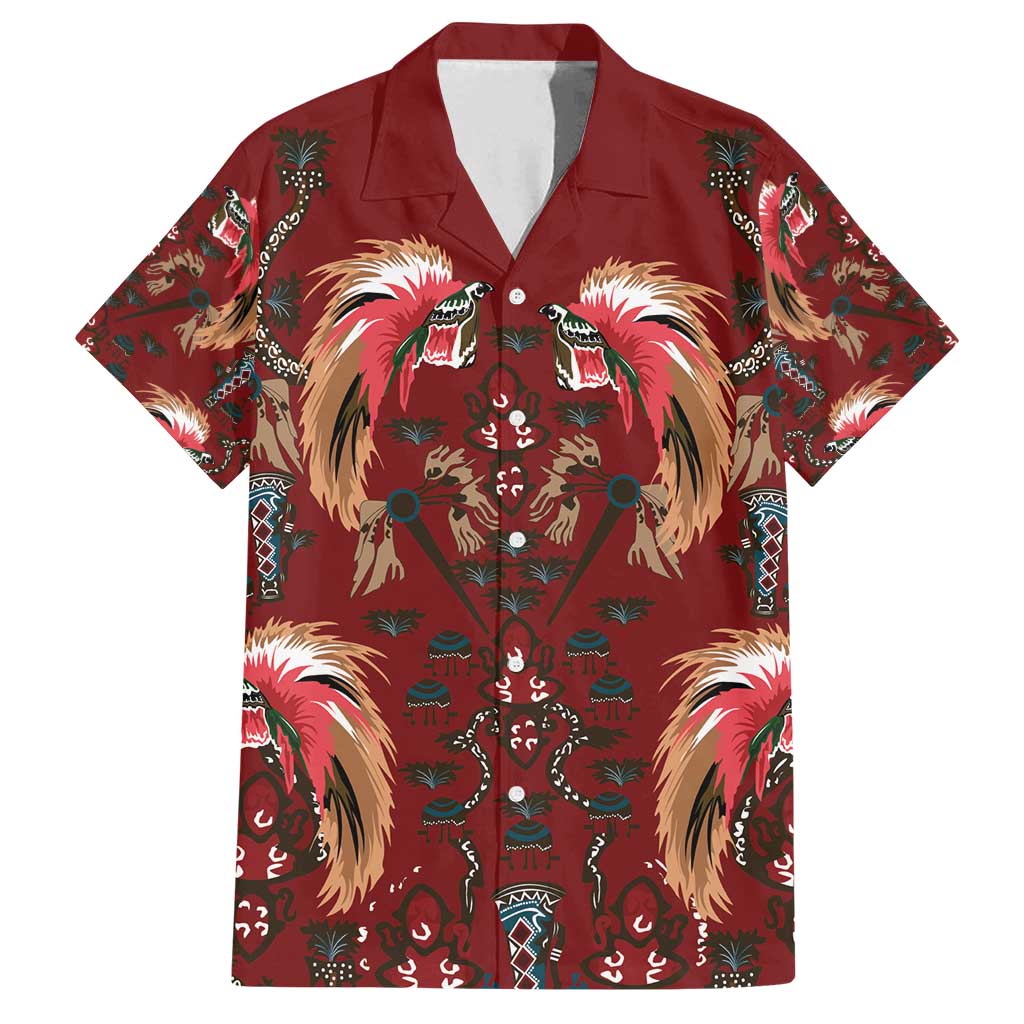Oxblood Bird of Batik Papua Family Matching Long Sleeve Bodycon Dress and Hawaiian Shirt Exotic Natural Wealth of Papua LT9 Dad's Shirt - Short Sleeve Red - Polynesian Pride