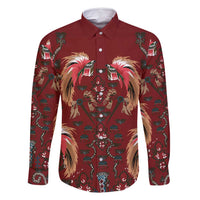 Oxblood Bird of Batik Papua Family Matching Long Sleeve Bodycon Dress and Hawaiian Shirt Exotic Natural Wealth of Papua LT9 Dad's Shirt - Long Sleeve Red - Polynesian Pride