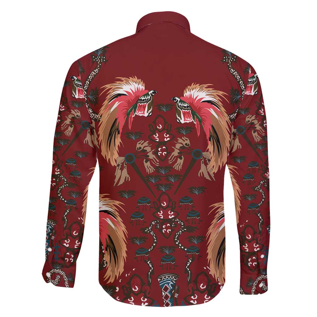 Oxblood Bird of Batik Papua Family Matching Long Sleeve Bodycon Dress and Hawaiian Shirt Exotic Natural Wealth of Papua LT9 - Polynesian Pride