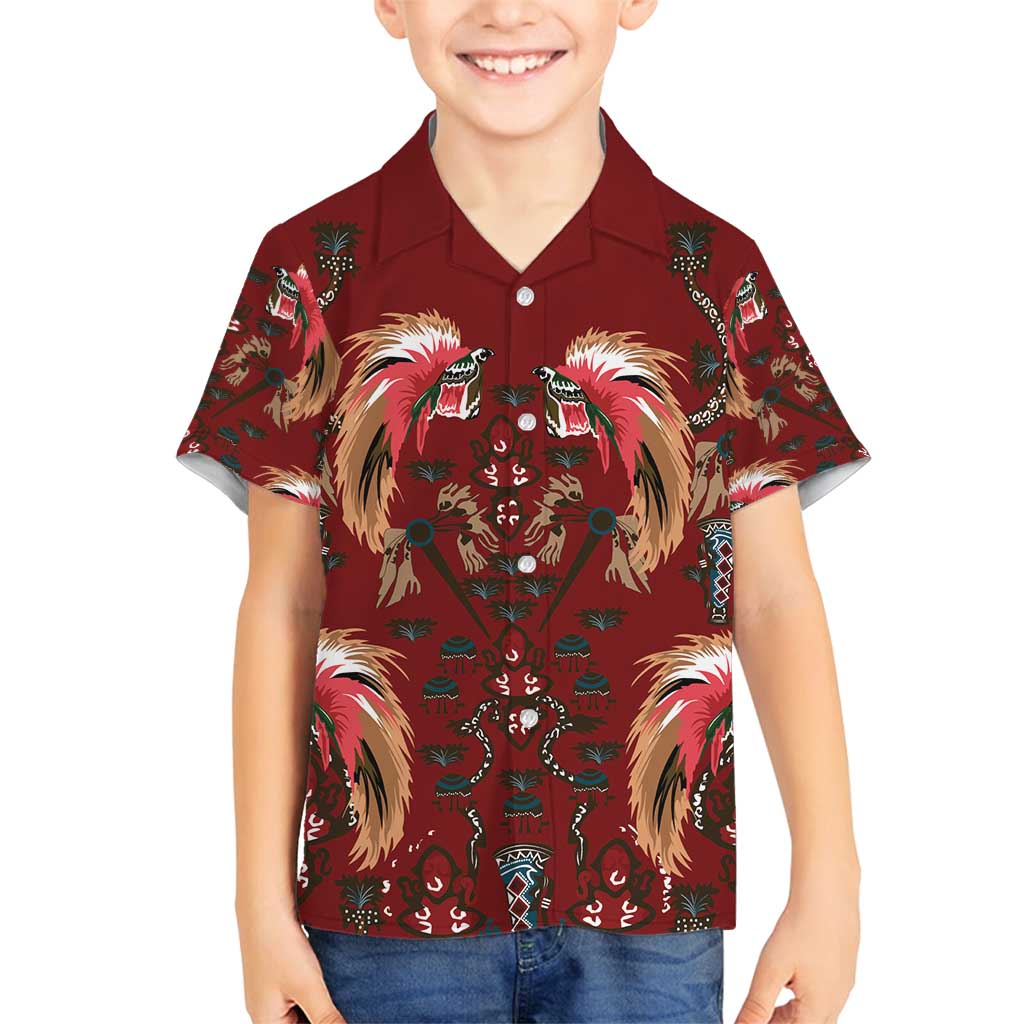 Oxblood Bird of Batik Papua Family Matching Long Sleeve Bodycon Dress and Hawaiian Shirt Exotic Natural Wealth of Papua LT9 Son's Shirt Red - Polynesian Pride