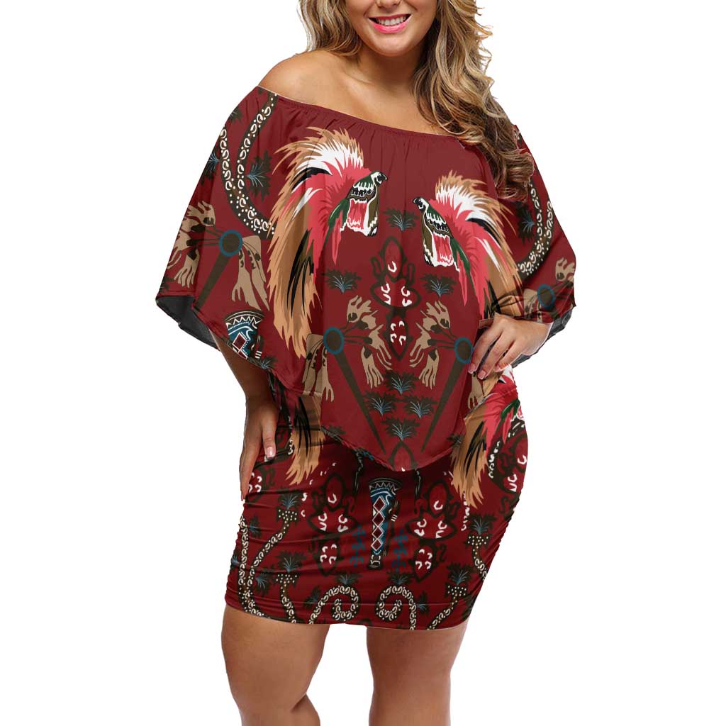 Oxblood Bird of Batik Papua Family Matching Off Shoulder Short Dress and Hawaiian Shirt Exotic Natural Wealth of Papua - Polynesian Pride