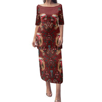 Oxblood Bird of Batik Papua Family Matching Puletasi and Hawaiian Shirt Exotic Natural Wealth of Papua LT9 Mom's Dress Red - Polynesian Pride