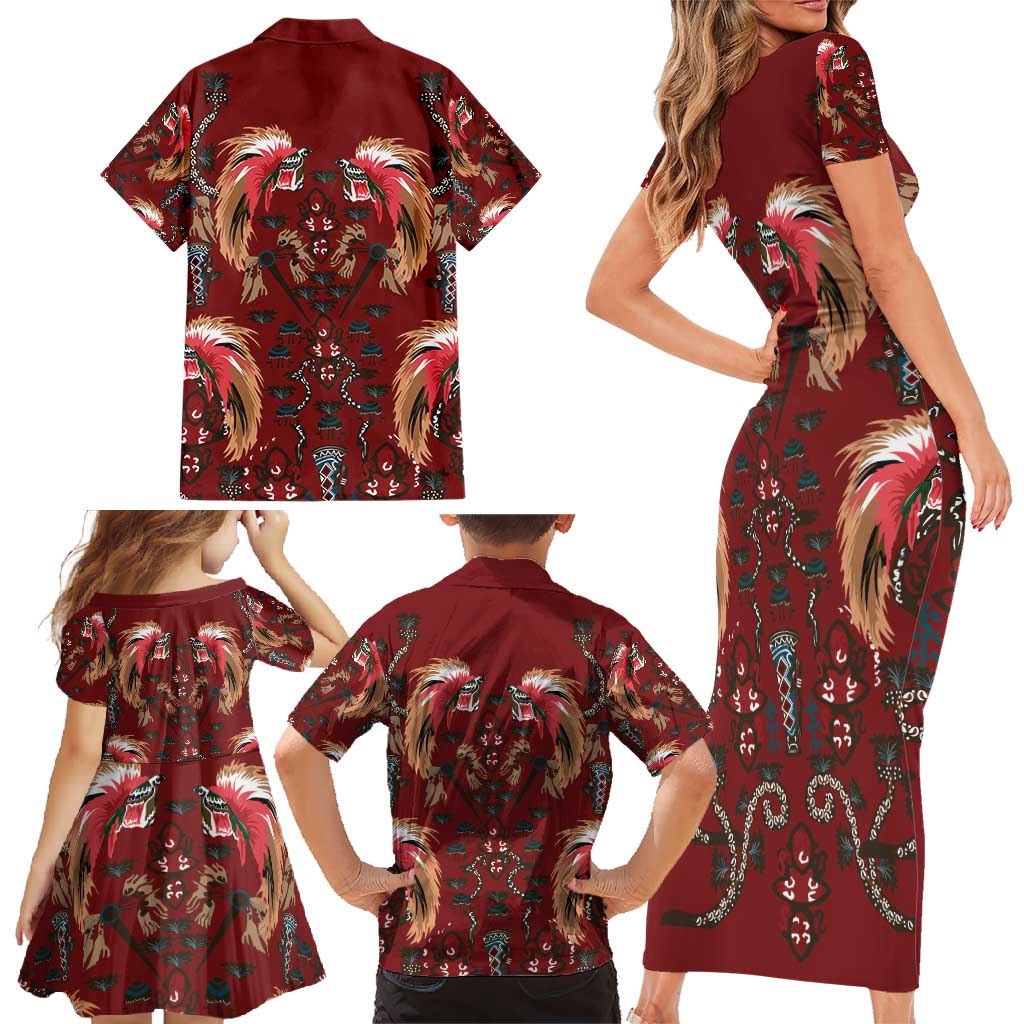 Oxblood Bird of Batik Papua Family Matching Short Sleeve Bodycon Dress and Hawaiian Shirt Exotic Natural Wealth of Papua LT9 - Polynesian Pride
