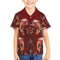 Oxblood Bird of Batik Papua Family Matching Short Sleeve Bodycon Dress and Hawaiian Shirt Exotic Natural Wealth of Papua LT9 Son's Shirt Red - Polynesian Pride