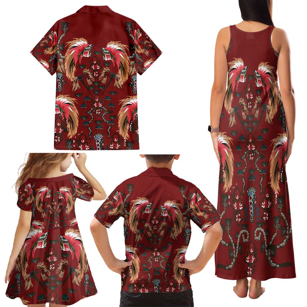 Oxblood Bird of Batik Papua Family Matching Tank Maxi Dress and Hawaiian Shirt Exotic Natural Wealth of Papua - Polynesian Pride