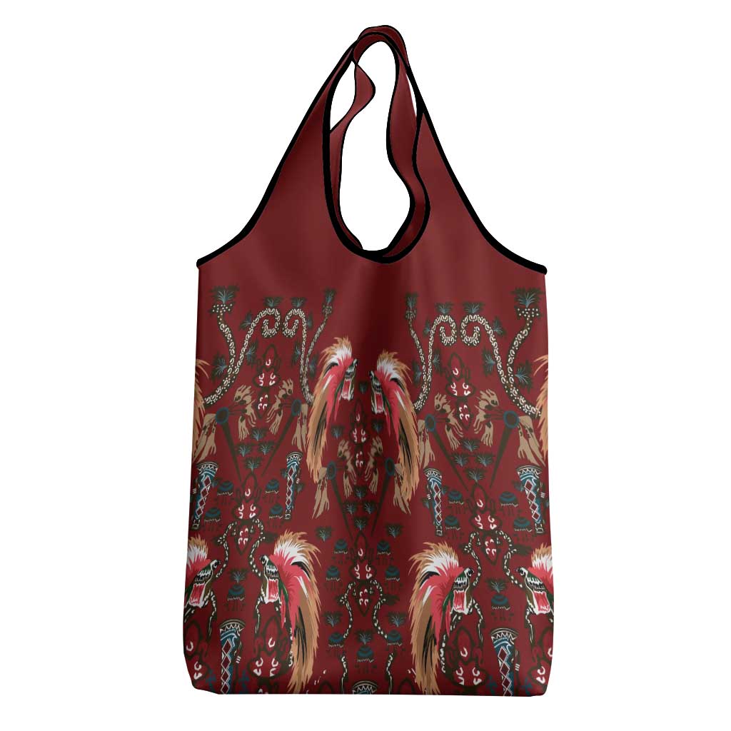 Oxblood Bird of Batik Papua Grocery Bag Exotic Natural Wealth of Papua - Polynesian Pride