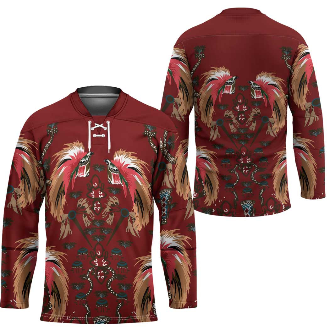 Oxblood Bird of Batik Papua Hockey Jersey Exotic Natural Wealth of Papua - Polynesian Pride