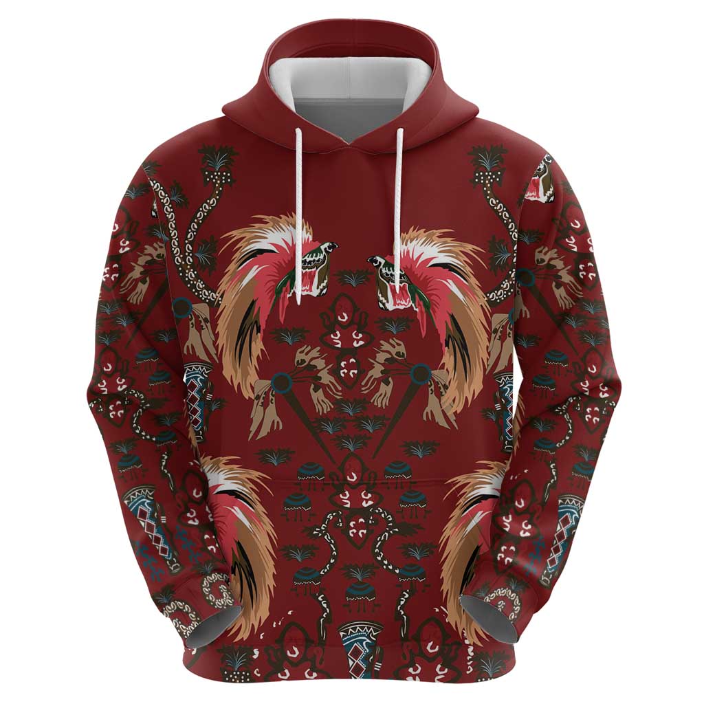 Oxblood Bird of Batik Papua Hoodie Exotic Natural Wealth of Papua - Polynesian Pride