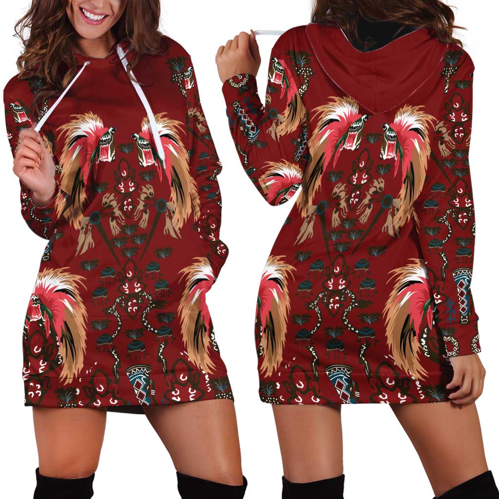 Oxblood Bird of Batik Papua Hoodie Dress Exotic Natural Wealth of Papua - Polynesian Pride