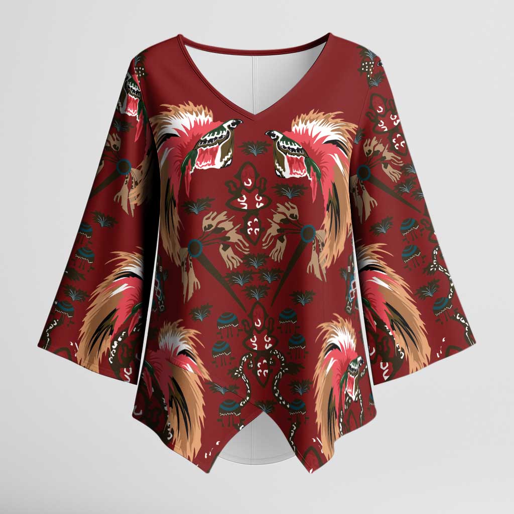 Oxblood Bird of Batik Papua Kimono Sleeve Blouse Exotic Natural Wealth of Papua - Polynesian Pride