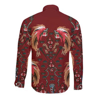 Oxblood Bird of Batik Papua Long Sleeve Button Shirt Exotic Natural Wealth of Papua LT9 - Polynesian Pride