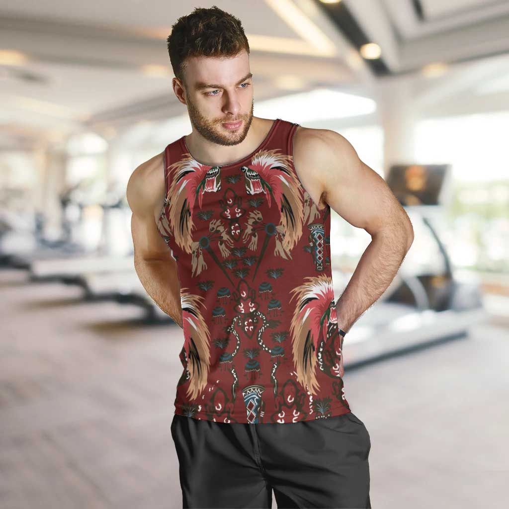 Oxblood Bird of Batik Papua Men Tank Top Exotic Natural Wealth of Papua - Polynesian Pride
