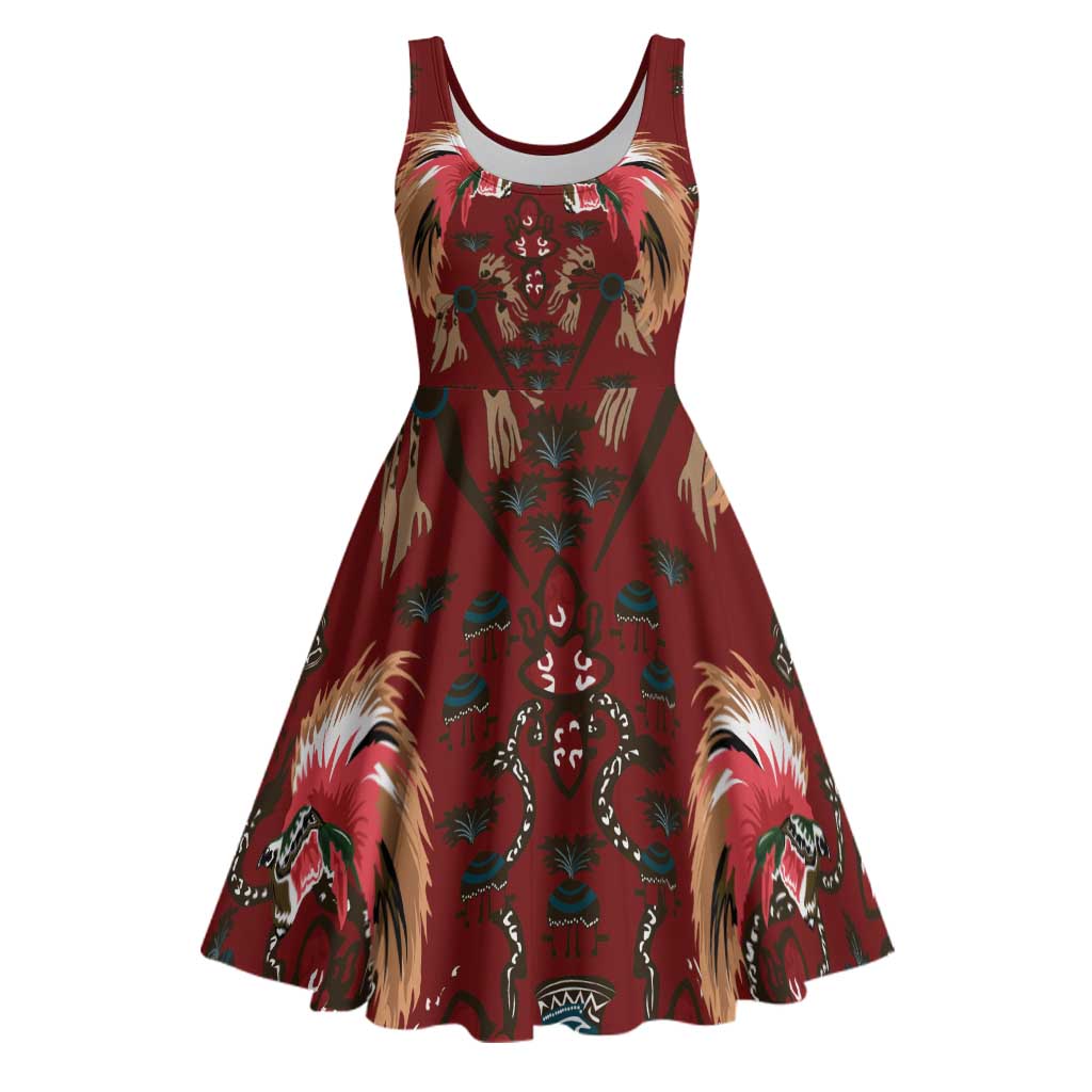 Oxblood Bird of Batik Papua Midi Dress Exotic Natural Wealth of Papua - Polynesian Pride