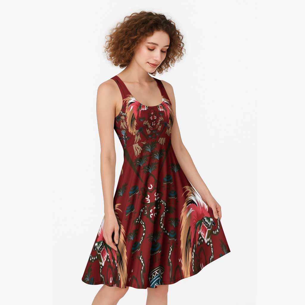 Oxblood Bird of Batik Papua Midi Dress Exotic Natural Wealth of Papua - Polynesian Pride