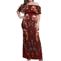 Oxblood Bird of Batik Papua Off Shoulder Maxi Dress Exotic Natural Wealth of Papua - Polynesian Pride