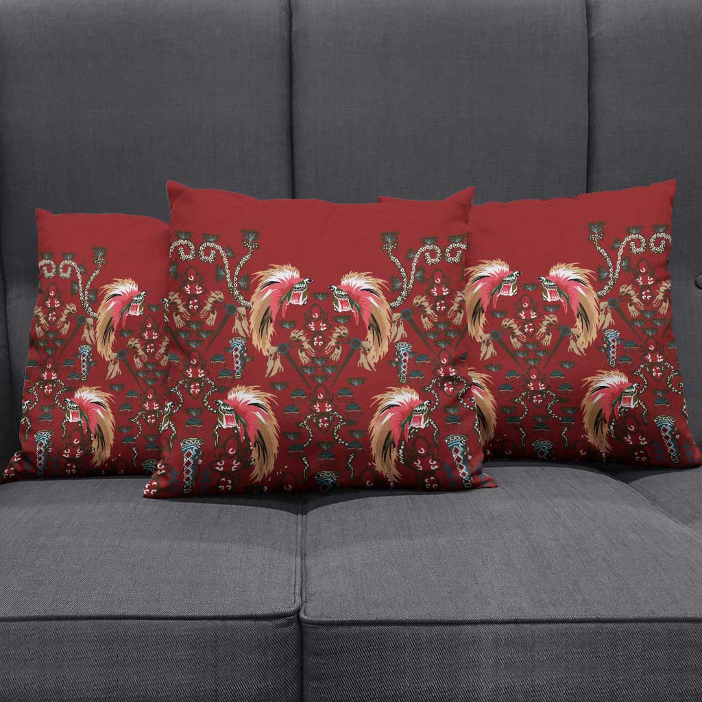Oxblood Bird of Batik Papua Pillow Cover Exotic Natural Wealth of Papua - Polynesian Pride
