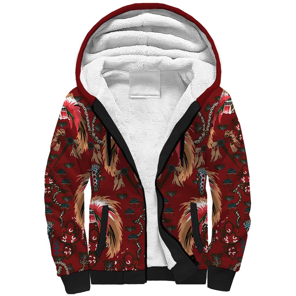 Oxblood Bird of Batik Papua Sherpa Hoodie Exotic Natural Wealth of Papua - Polynesian Pride