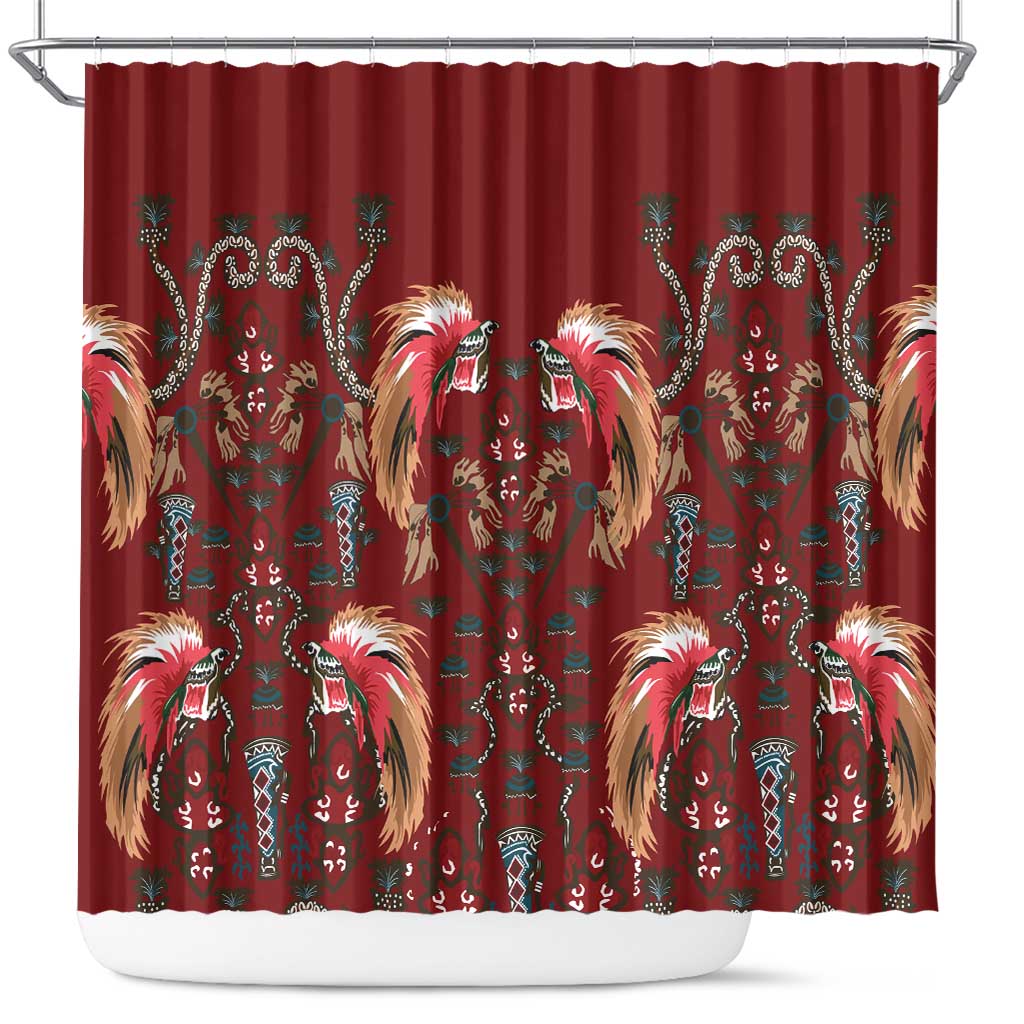 Oxblood Bird of Batik Papua Shower Curtain Exotic Natural Wealth of Papua - Polynesian Pride