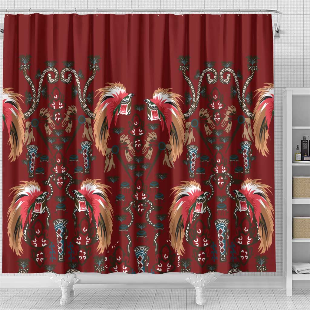 Oxblood Bird of Batik Papua Shower Curtain Exotic Natural Wealth of Papua - Polynesian Pride