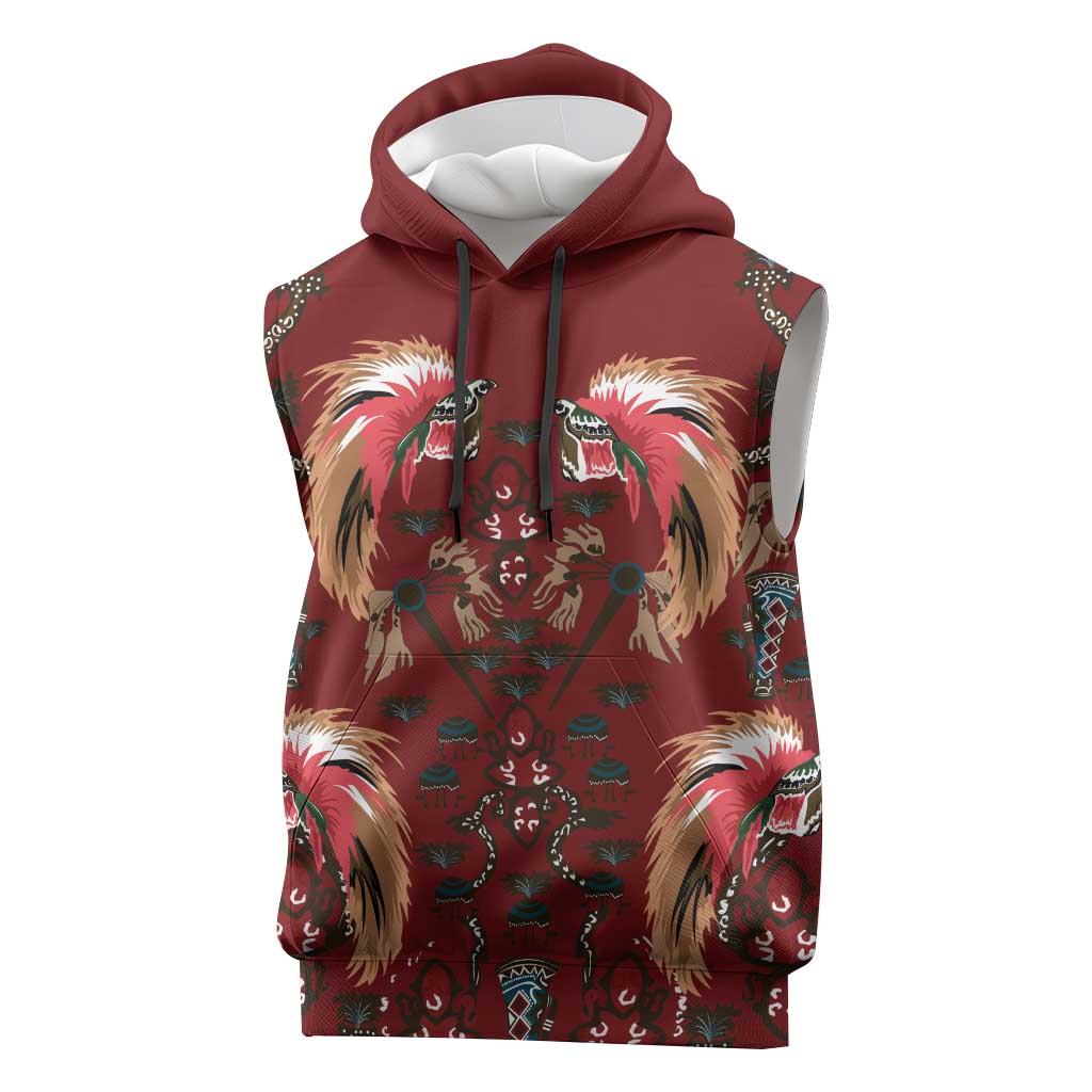 Oxblood Bird of Batik Papua Sleeveless Hoodie Exotic Natural Wealth of Papua - Polynesian Pride