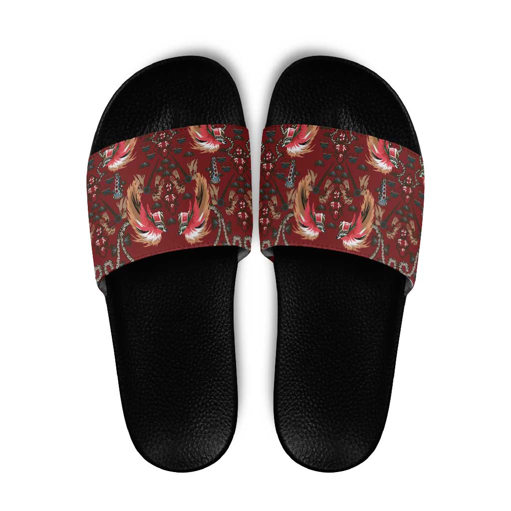 Oxblood Bird of Batik Papua Slide Sandals Exotic Natural Wealth of Papua - Polynesian Pride