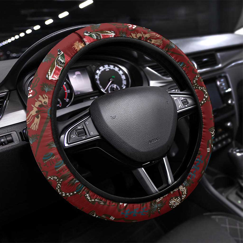 Oxblood Bird of Batik Papua Steering Wheel Cover Exotic Natural Wealth of Papua - Polynesian Pride