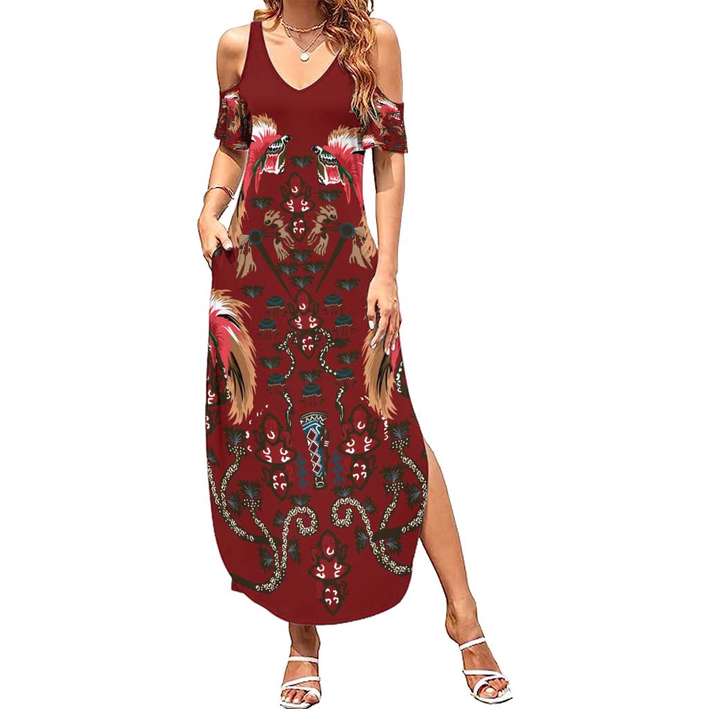 Oxblood Bird of Batik Papua Summer Maxi Dress Exotic Natural Wealth of Papua - Polynesian Pride