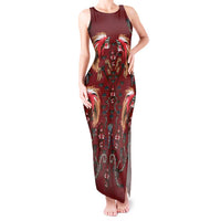 Oxblood Bird of Batik Papua Tank Maxi Dress Exotic Natural Wealth of Papua - Polynesian Pride