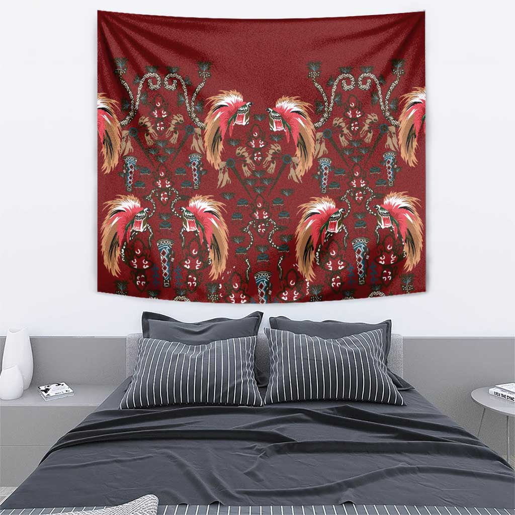 Oxblood Bird of Batik Papua Tapestry Exotic Natural Wealth of Papua - Polynesian Pride