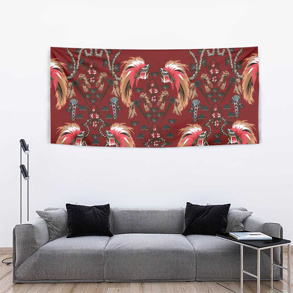 Oxblood Bird of Batik Papua Tapestry Exotic Natural Wealth of Papua - Polynesian Pride