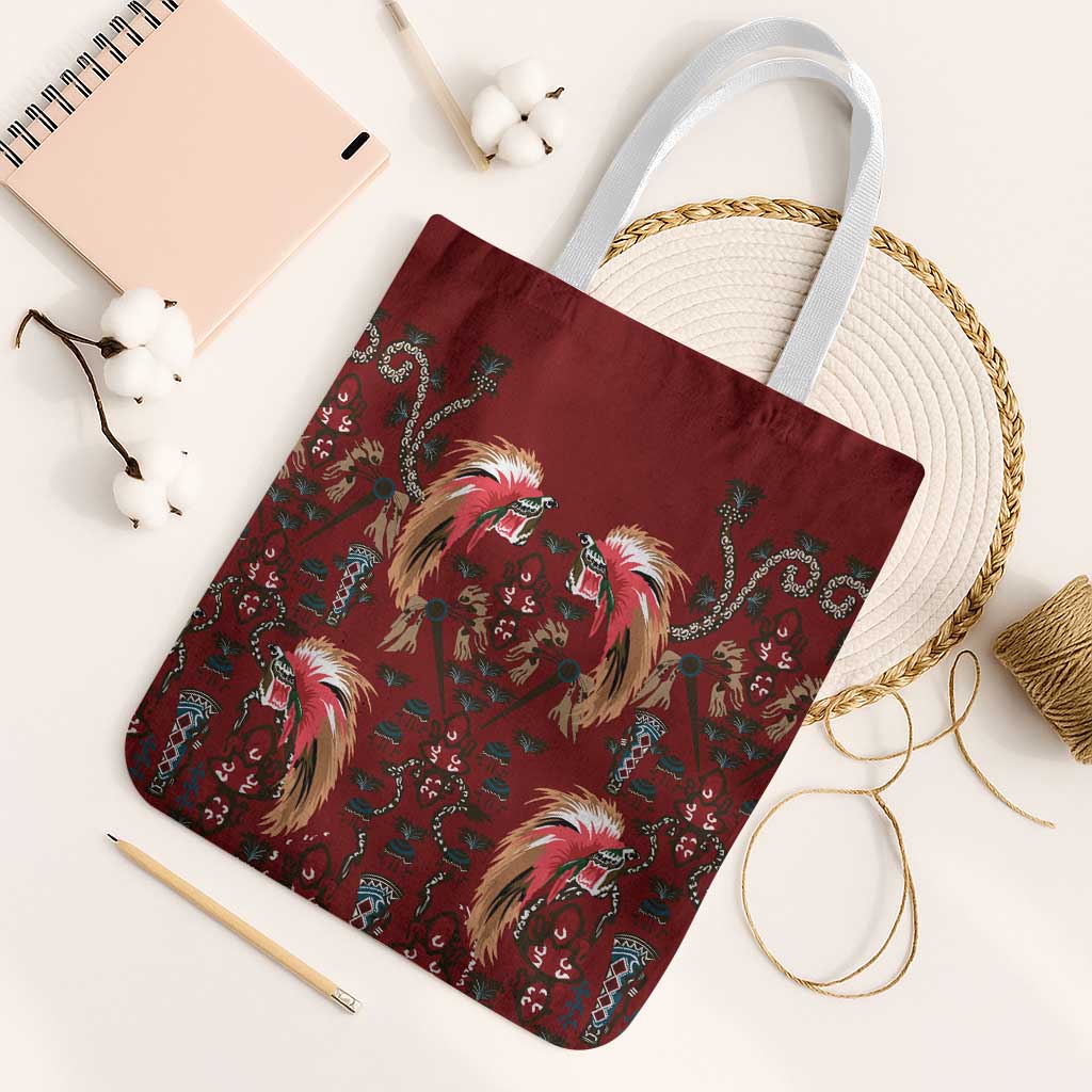 Oxblood Bird of Batik Papua Tote Bag Exotic Natural Wealth of Papua - Polynesian Pride