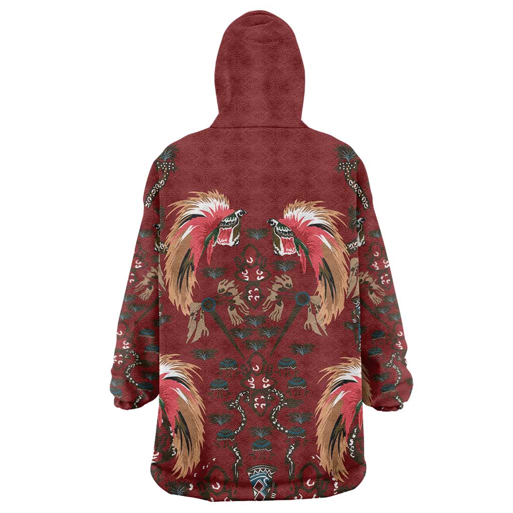 Oxblood Bird of Batik Papua Wearable Blanket Hoodie Exotic Natural Wealth of Papua - Polynesian Pride