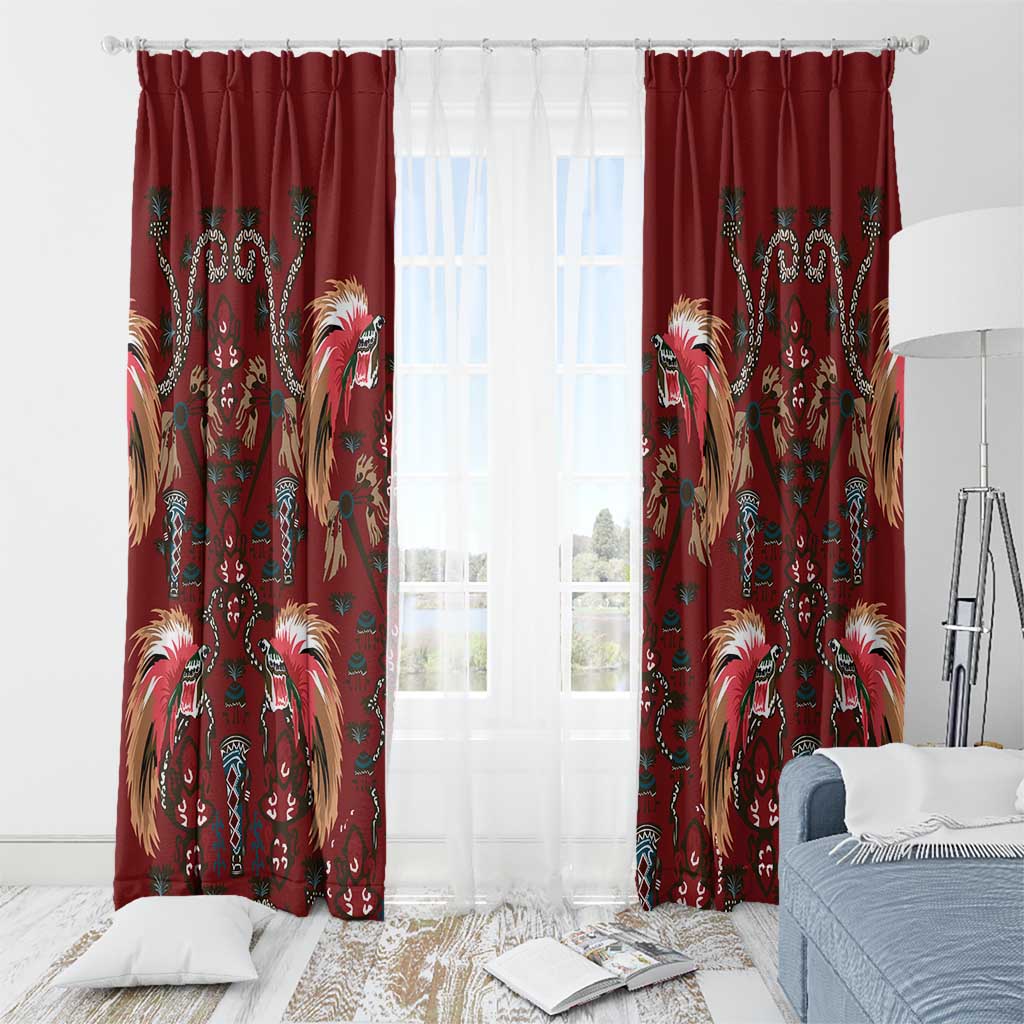 Oxblood Bird of Batik Papua Window Curtain Exotic Natural Wealth of Papua - Polynesian Pride