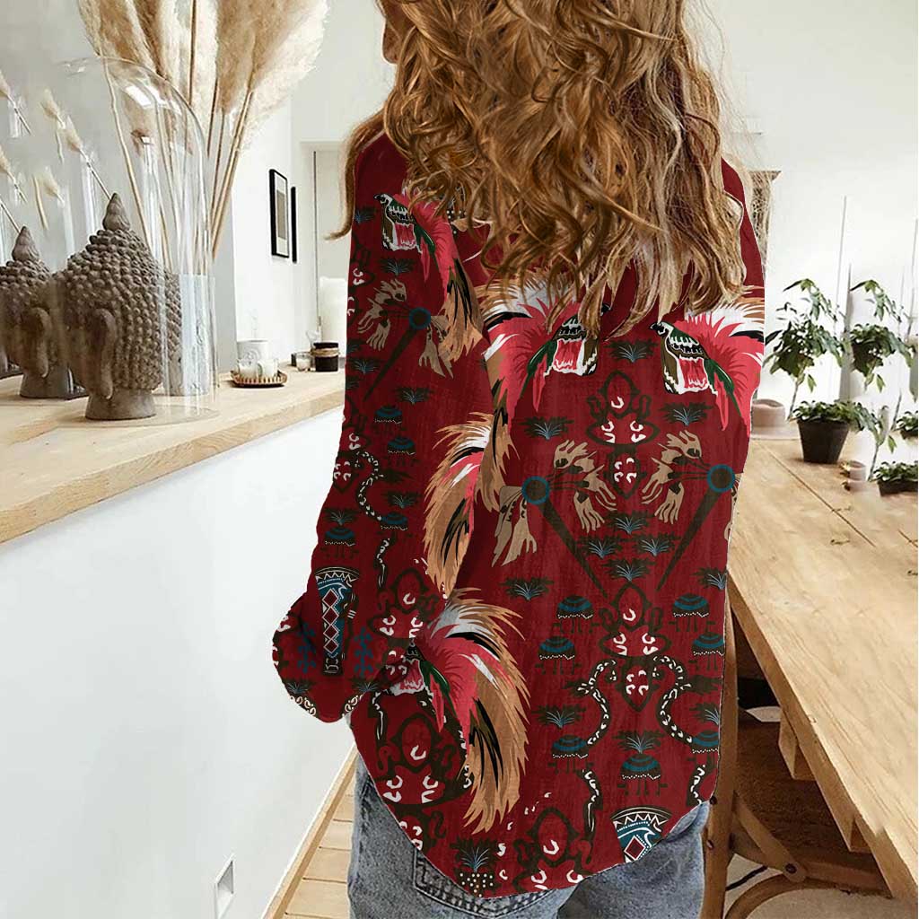 Oxblood Bird of Batik Papua Women Casual Shirt Exotic Natural Wealth of Papua LT9 - Polynesian Pride