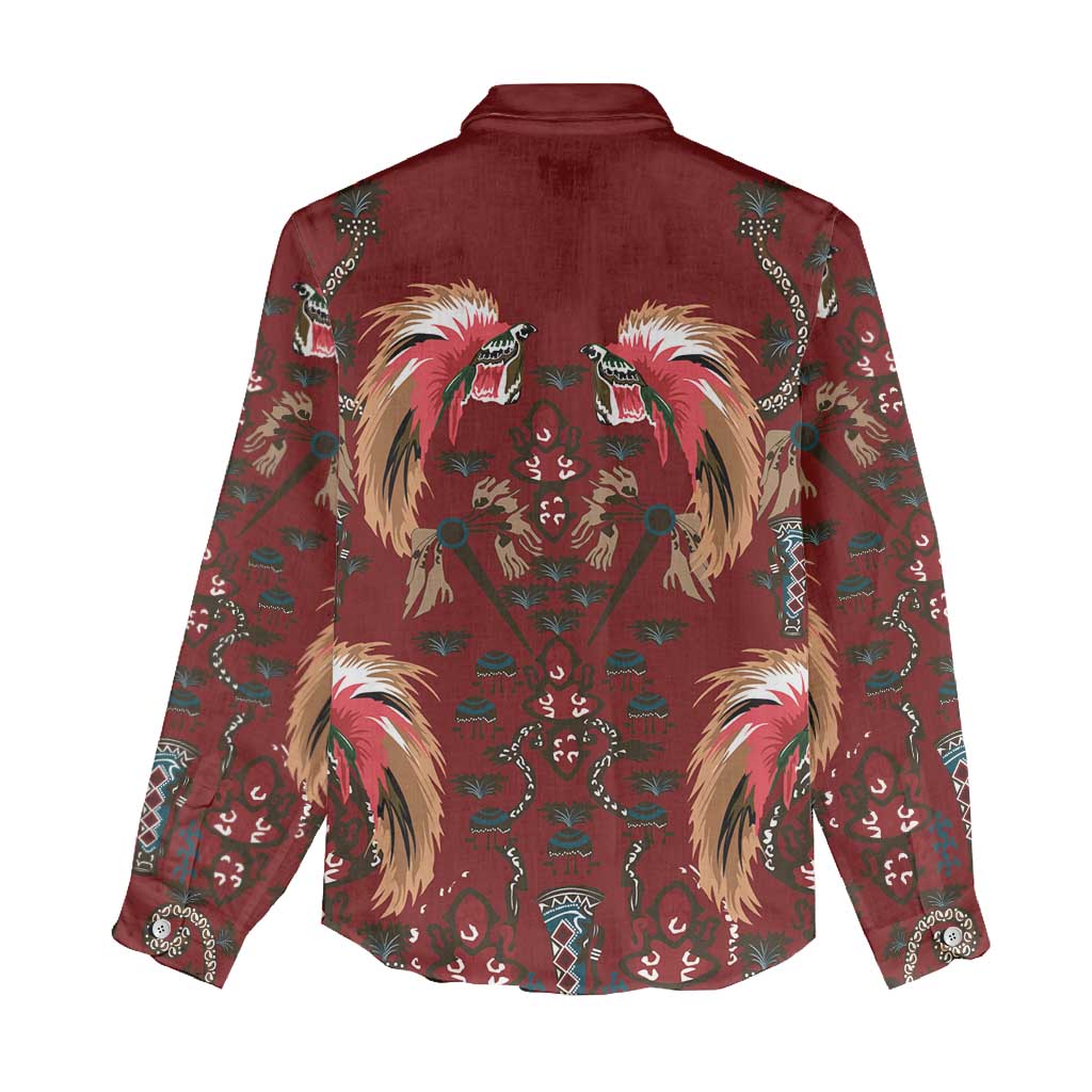Oxblood Bird of Batik Papua Women Casual Shirt Exotic Natural Wealth of Papua LT9 - Polynesian Pride
