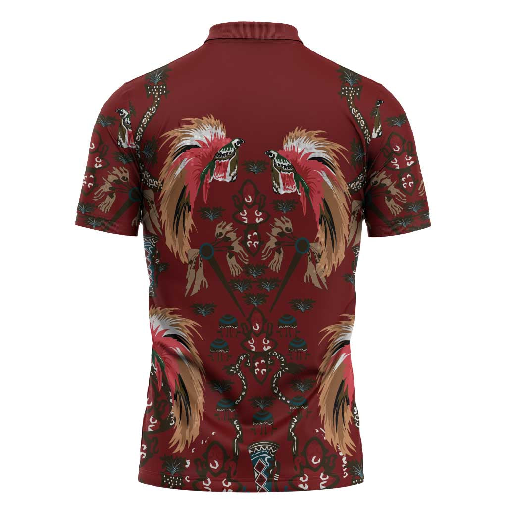 Oxblood Bird of Batik Papua Zipper Polo Shirt Exotic Natural Wealth of Papua LT9 - Polynesian Pride