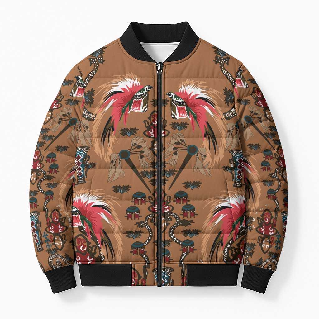 Terracotta Bird of Batik Papua Bomber Puffer Jacket Exotic Natural Wealth of Papua - Polynesian Pride