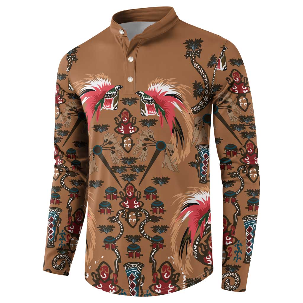 Terracotta Bird of Batik Papua Button Sweatshirt Exotic Natural Wealth of Papua - Polynesian Pride