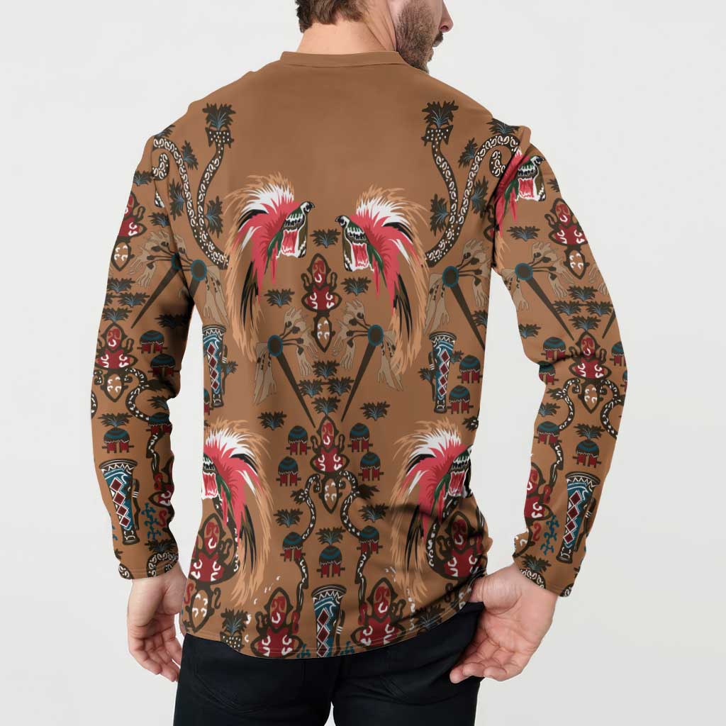 Terracotta Bird of Batik Papua Button Sweatshirt Exotic Natural Wealth of Papua - Polynesian Pride
