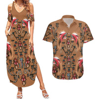 Terracotta Bird of Batik Papua Couples Matching Summer Maxi Dress and Hawaiian Shirt Exotic Natural Wealth of Papua - Polynesian Pride