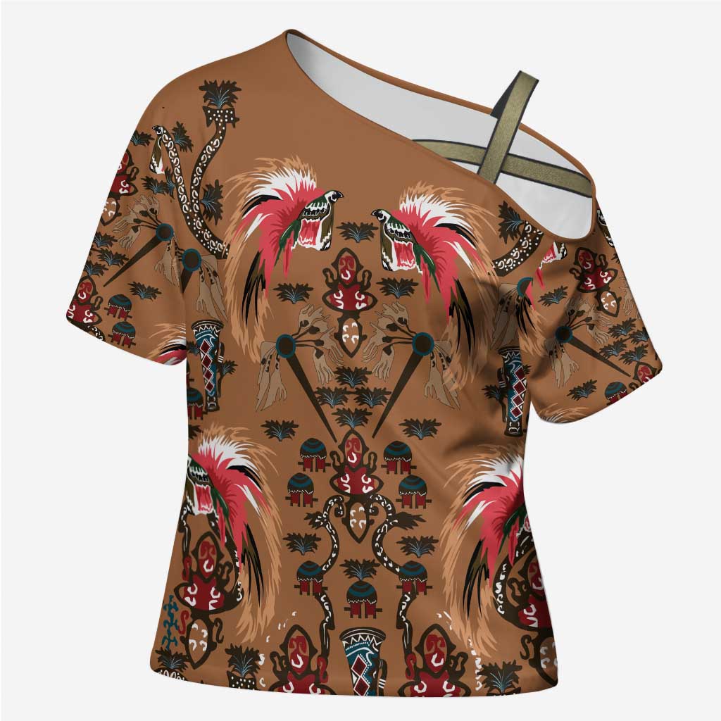 Terracotta Bird of Batik Papua Cross Shoulder Shirt Exotic Natural Wealth of Papua - Polynesian Pride