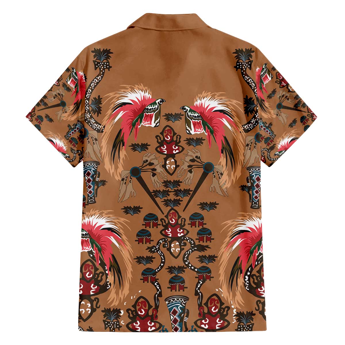 Terracotta Bird of Batik Papua Family Matching Off The Shoulder Long Sleeve Dress and Hawaiian Shirt Exotic Natural Wealth of Papua - Polynesian Pride