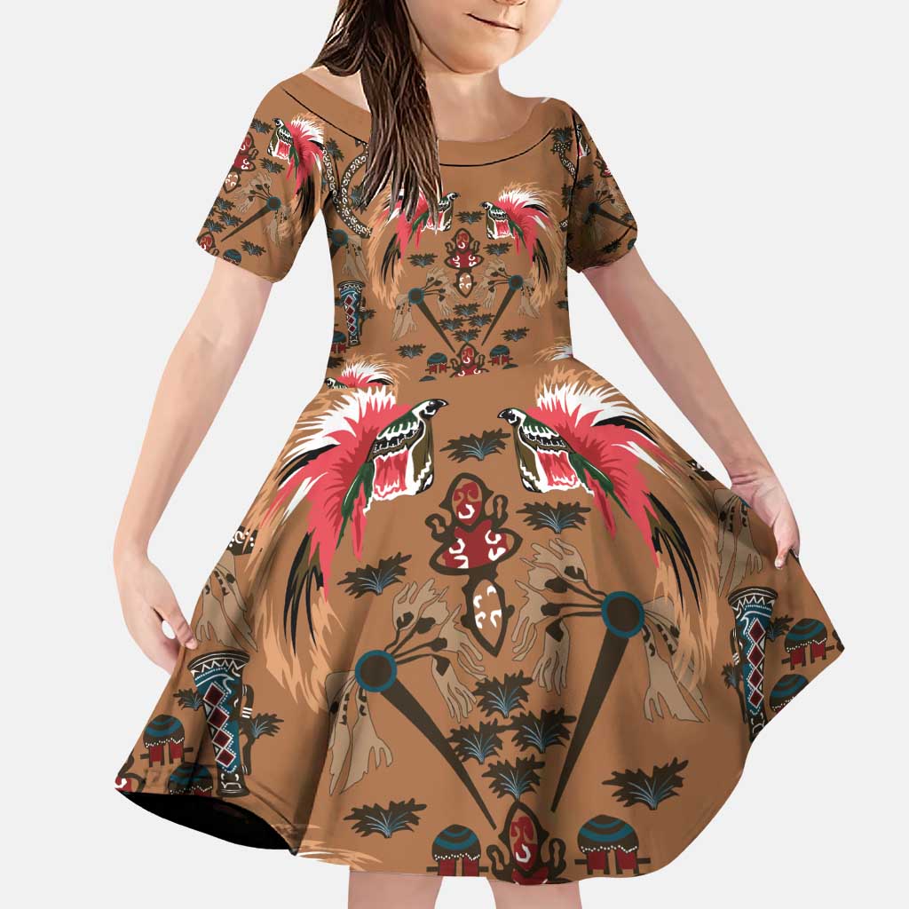 Terracotta Bird of Batik Papua Family Matching Puletasi and Hawaiian Shirt Exotic Natural Wealth of Papua LT9 Daughter's Dress Gold - Polynesian Pride