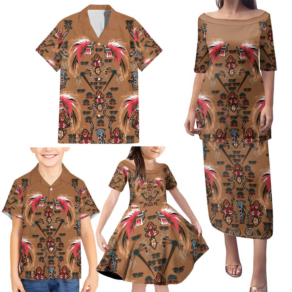 Terracotta Bird of Batik Papua Family Matching Puletasi and Hawaiian Shirt Exotic Natural Wealth of Papua - Polynesian Pride