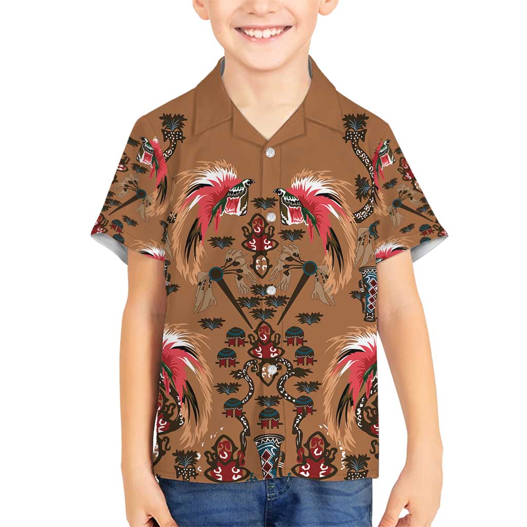 Terracotta Bird of Batik Papua Family Matching Puletasi and Hawaiian Shirt Exotic Natural Wealth of Papua LT9 Son's Shirt Gold - Polynesian Pride